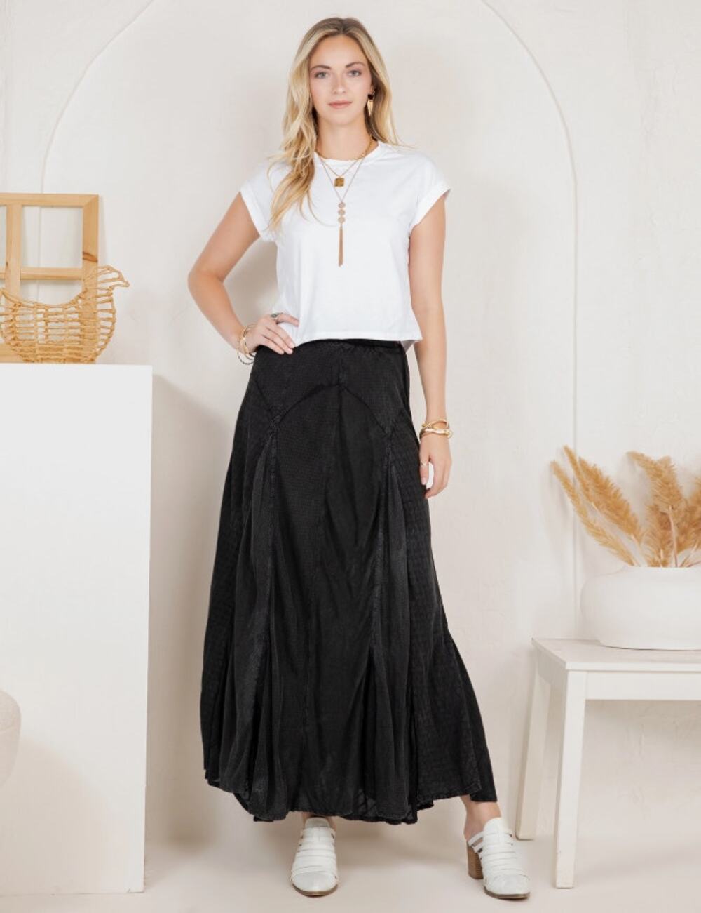 Young Threads Black Patchwork Prairie Maxi Skirt XL NWT Bias Cut Western Boho